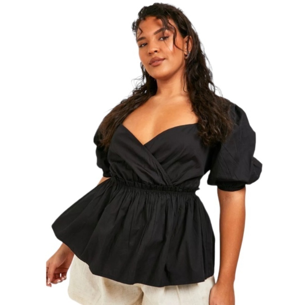 Women’s Poplin Ruffle Smock Black Top Sz 12/ Large Office Siren